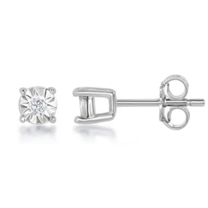 Sterling Silver Center Diamond 3MM Stud Earrings - Picture 1 of 1