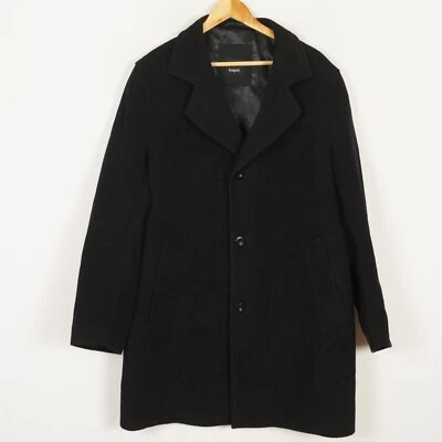 BUGATTI Men Coat Size EU52 UK42 XL Wool Black Button-Front Long Collared - Image 1 of 4