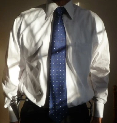 Paul Fredrick Años 80 Dos Capas Pinpoint Oxford Blanco Monograma HN Puños Franceses Foto 1 de 4