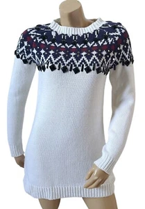 BOSTON PROPER Womens Size Small White Crew Neck Beaded Pullover Tunic Sweater - Picture 1 of 9