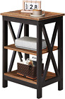 Nightstand Sofa Side Table with 3-Tier Storage Shelf for Living Room, Bedroom, S