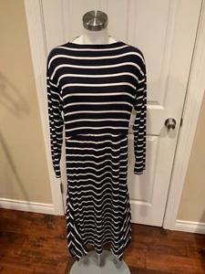 Ella Moss Navy Blue & White Striped Rachel Midi Asymmetrical Dress, Size XL - Picture 1 of 7