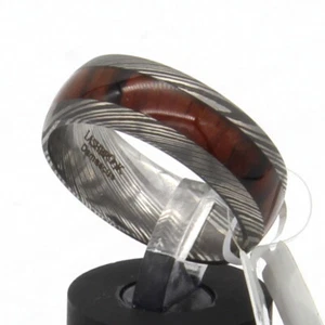 Lashbrook damascus 8mm ring band 4mm cocobolo inlay - size 10 NEW - Picture 1 of 4