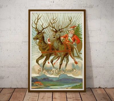 1908 Vintage Santa Claus POSTER! (up to 24" x 36") - Christmas - Reindeer - Art - Image 1 of 4