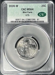 2020-W Weir Farm West Point Mint Quarter CACG MS64 Privy Mark V75 Connecticut - Picture 1 of 2