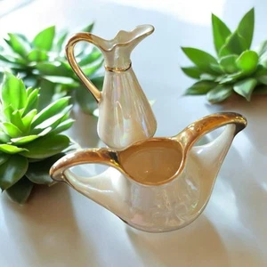 VINTAGE Hollywood Regency Stil Zucker & Milchkännchen Handarbeit Mid Century, Glanzgeschirr - Bild 1 von 21