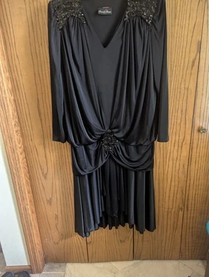 Vestido Vintage David Rose 16 Negro Aleta Acentos Lentejuelas Cóctel Formal  Foto 1 de 4