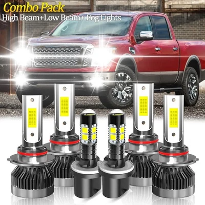 PARA Nissan Titan 2004-2015 6x combo faróis de LED lâmpadas de neblina de feixe alto/baixo - Imagem 1 de 4