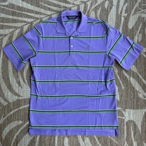 Polo Golf Shirt Men's Size Medium Short Sleeve Polo Purple Green Striped - Picture 1 of 4