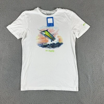 Columbia PFG Camiseta Para Hombre Mediana Blanca Manga Corta Cuello Redondo Pullover Algodón Foto 1 de 4