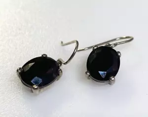 Vintage Sterling Silver 925 Earrings Jewellery Dangle Drop Black Stone 6.4g - Picture 1 of 9