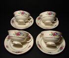 Set of 4 Vintage Lenox Rose Porcelain Cups and Saucers Floral Center Gold Trim