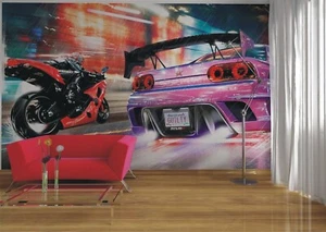 Racing Car wall mural wallpaper teen bedroom PREMIUM Motorbike gaming room - Picture 1 of 7