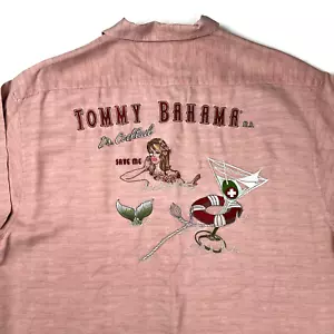 Camicia TOMMY BAHAMA seta ricamata uomo grande salmone dr cocktail MD vestibilità relax - Foto 1 di 24