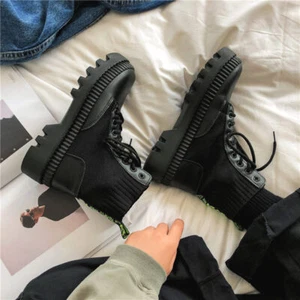 Men's High Top 8 Hole Black Boots Platform Cowhide Leather Rubber Sole Frosted E - Picture 1 of 33