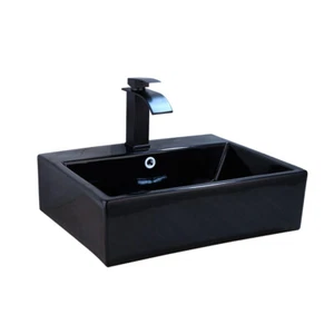 Schwarz Quadratisch Keramik Waschbecken Wasserhahn Gefäß Waschbecken Waschbecken Badezimmer Set - Bild 1 von 6