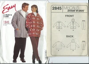 M 2845 sewing pattern Unisex JACKET pull-on PANTS sew Chest sizes 42"-48" UNCUT - Picture 1 of 1