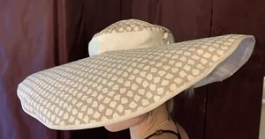 1940s Hat By Jaeger Large Brim Used Beige And Ivory - Picture 1 of 11