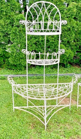 AMAZING French wrought Iron Wire Scroll 3 Shelf Garden 70"  Planter Plant Stand Cover
