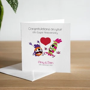 Tarjeta personalizada hecha a mano 6to aniversario de boda azúcar esposo esposa pareja - Imagen 1 de 3