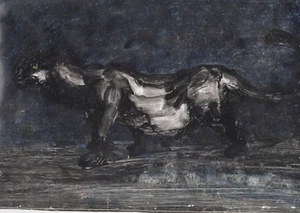 Endre Szasz,  'Creature' signed, mixed media on dust jacket verso - Picture 1 of 3