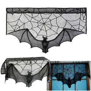 Black Lace Bat Window Curtains Halloween Props Party Scary Indoor Decorations