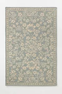 Geblümter Wollteppich getuftet | Irisblau Botanischer Garten Design | Elegante Wohndeko - Bild 1 von 2