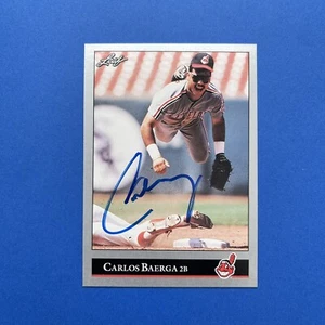 1992 Leaf #202 Carlos Baerga Indians Auto STADIUM Signed On-Card Autograph NRMT - Picture 1 of 5