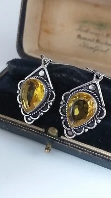 Orecchini grandi vintage anni 90-90 in argento sterling 925 citrino - marcati - Immagine 1 di 4