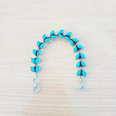 Turquoise Gemstone Bracelet Sterling Silver Bracelet Handmade Bracelet Jewelry - Image 1 of 4