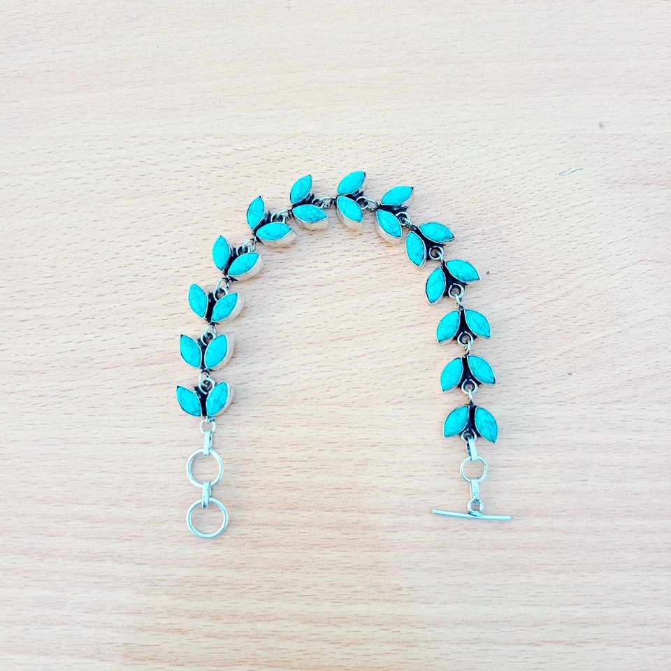 Pulsera de piedras preciosas turquesa pulsera de plata de ley hecha a mano pulsera joyería Foto 1 de 4