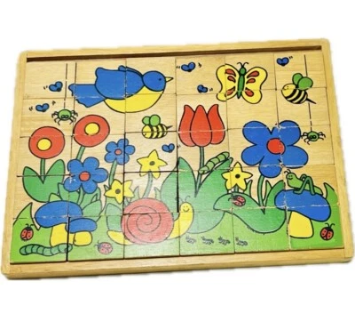 Vintage 1980's  Alpha Tiles Two Sided Hardwood Puzzle ABC's Counting & Matching - Image 1 of 4