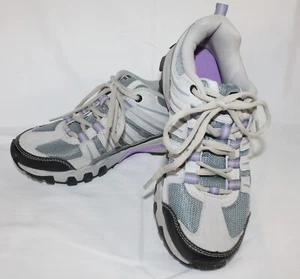 FILA Women's Gray w Purple Lace-up Sneaker Shoes SZ 8 Leather &Textile - Picture 1 of 11