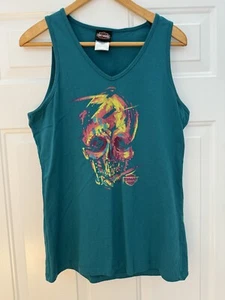Harley Davidson Women's Embellished Skull Teal Tank Top from Ray Price - Size L - Picture 1 of 3