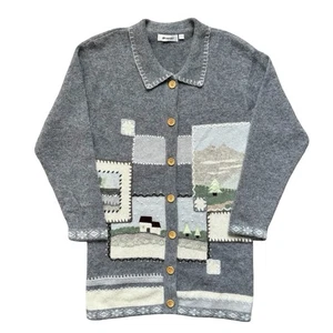 Vintage Damart Lambswool Angora Cardigan Womens Medium Country Cottage Landscape - Picture 1 of 9