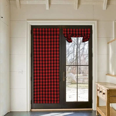 Cortina de puerta francesa roja negra búfalo a cuadros cortinas laterales cortinas para cristal... Foto 1 de 4