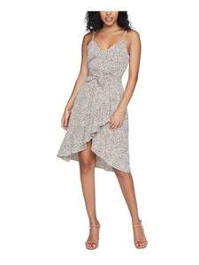 SANCTUARY Womens Beige Belted Adjustable Straps Midi Wrap Dress 10 - Picture 1 of 6