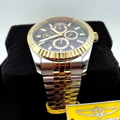 NUEVO Reloj Hombre INVICTA Día-Fecha Negro Dorado Platino Acanalado Banda Jubileo 43mm XL Foto 1 de 4