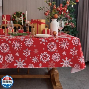 NLMUVW Vinyl Christmas Tablecloth Rectangle,Snowflake Decorative  - Picture 1 of 5