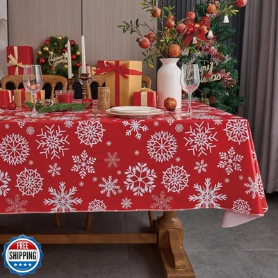 NLMUVW Vinyl Christmas Tablecloth Rectangle,Snowflake Decorative  - Image 1 of 4