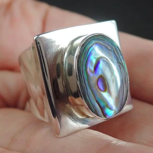 925 Sterling Silver Natural Paua Abalone Shell Ring Jewellery Size O-UK, 7.5-USA - Picture 1 of 7