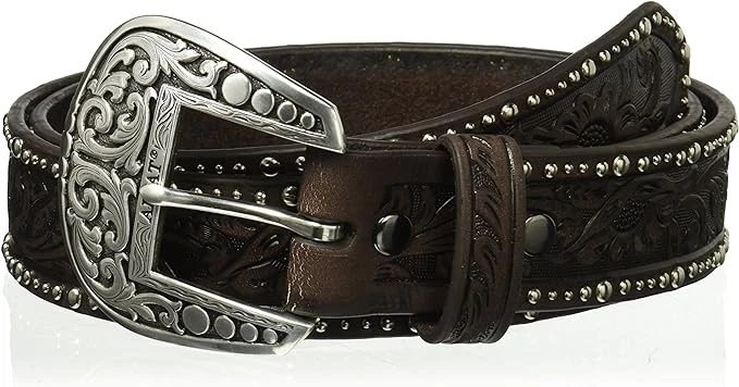 Ariat Western Belt Womens Leather Embossed Inlay Nail Brown A1513802 M
