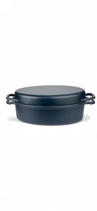 GSW Gusseisen Bräter 2in1 oval 36x24 cm Deckel mit Grillboden Induktion Matt Bla - Bild 1 von 1
