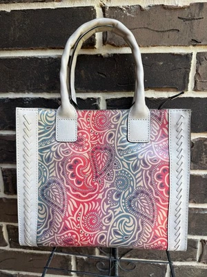 NWT PATRICIA NASH Curry TOTE Greek Greek Ombre Leather cream blue pink - Image 1 of 4