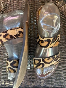 Sam Edelman 9 Sandals Real Fur Dyed Calf Hair Flats Slide On Leopard Print Boho - Picture 1 of 8