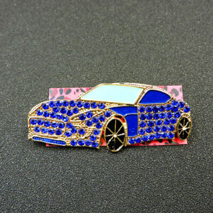 Betsey Johnson Dark Blue Crystal Enamel Fashion Sports Car Charm Brooch Pin 