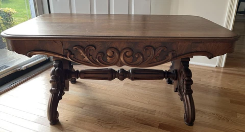 Antique Victorian Walnut Coffee Table 48” X 26 1/2” X  22 1/4” tall with Drawers Cover