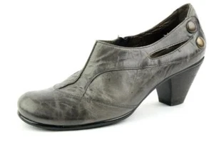 Worn 2x FIDJI Sz. 39 EU 8.5 US Pumps Heels Gray Weathered Leather Chunky Heels - Picture 1 of 7