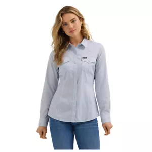 112364306 Wrangler Women's Retro Western Dress Snap Shirt - Blue NEW - Picture 1 of 6