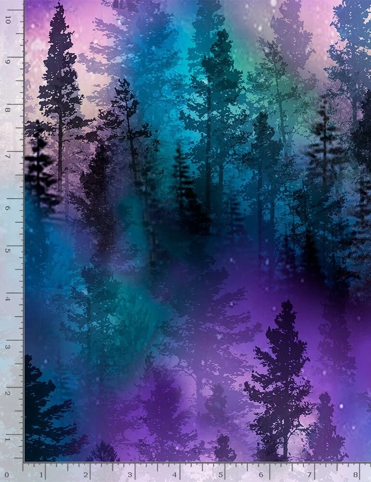 Aurora Fabric - Purple & Blue Tree Forest Silhouette - Timeless Treasures YARD - Image 1 of 1